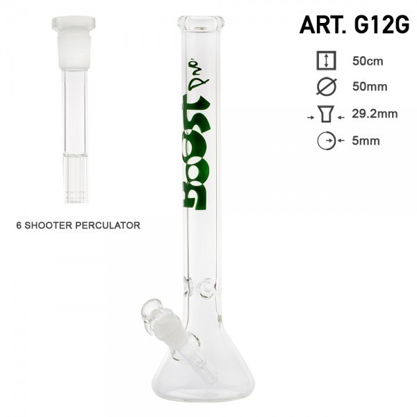 Boost Pro Beaker Glass Bong Green H 49cm O 50mm Sg 29 2mm With A 6 Shooter Chillum Glass Bongs Bongs Headshop The New Ways