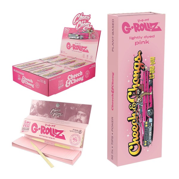 G-Rollz | Cheech &amp; Chong(TM) &#039;Lowrider&#039; Pink - 50 1 1/4 Papers + Tips (24 Booklets Display)