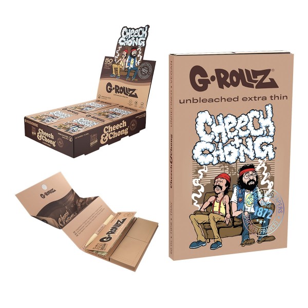 G-Rollz | Cheech &amp; Chong(TM) &#039;Sofa&#039; Unbleached - 1 1/4 Size Papers + Tips &amp; Tray (16/Display)