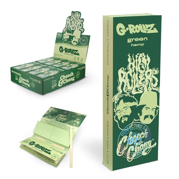 G-Rollz | Cheech &amp; Chong(TM) &#039;High Rollers&#039; Green - 1 1/4 Size Papers + Tips (24 Booklets Display)