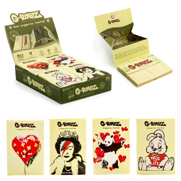 G-Rollz | Banksy&#039;s Graffiti - Organic Hemp Extra Thin - 50 &#039;1¼&#039; Papers + Tips &amp; Tray