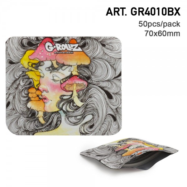 G-Rollz | 70x60mm Smellproof Bags | &#039;Mushroom Lady&#039; - 50pcs/ pack