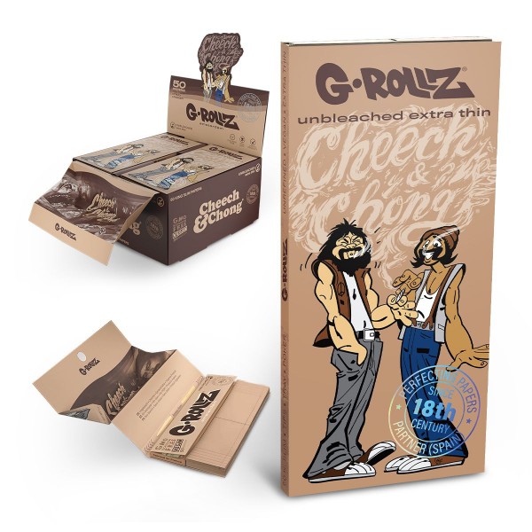 G-Rollz | Cheech &amp; Chong(TM) &#039;Joint Venture&#039; Unbleached - 50 KS Papers + Tips &amp; Tray (16/Display)