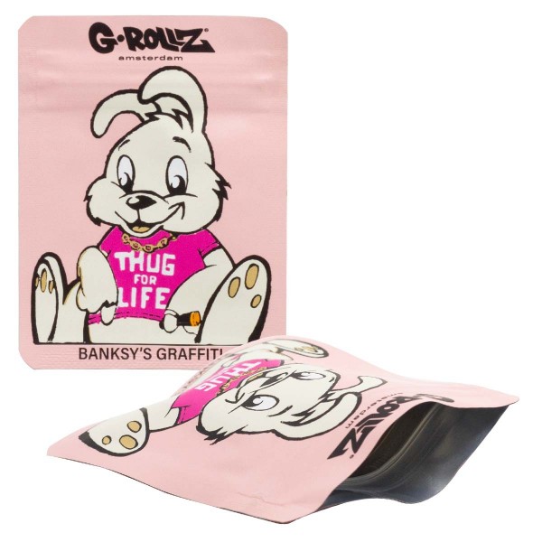G-Rollz | 65x85mm Smellproof Bags | Banksy&#039;s Graffiti &#039;Thug for Life Pink&#039; - 50pcs/ pack