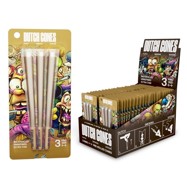 Dutch Cones | 3x Unbleached Kingsize Pre-Rolled Cones (32 packs / Display)