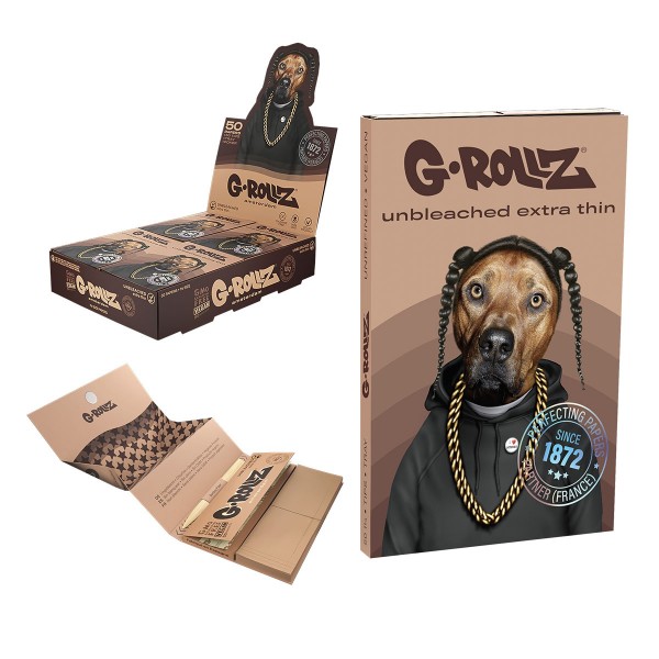 G-Rollz | Pets Rock &#039;Rap&#039; Unbleached - 50 1 1/4 Papers + Tips &amp; Tray (16/Display)