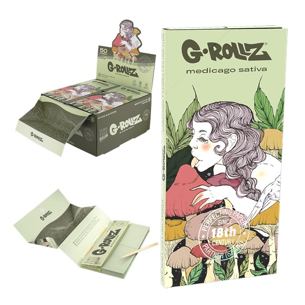 G-Rollz | &#039;Mushroom Lick&#039; Medicago Sativa - 50 KS Slim Papers + Tips &amp; Tray (16 Booklets Display)