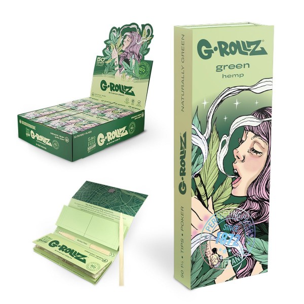 G-Rollz | Collector &#039;Colossal Dream&#039; Organic Green Hemp - 1 1/4 Size Papers + Tips (16/Display)