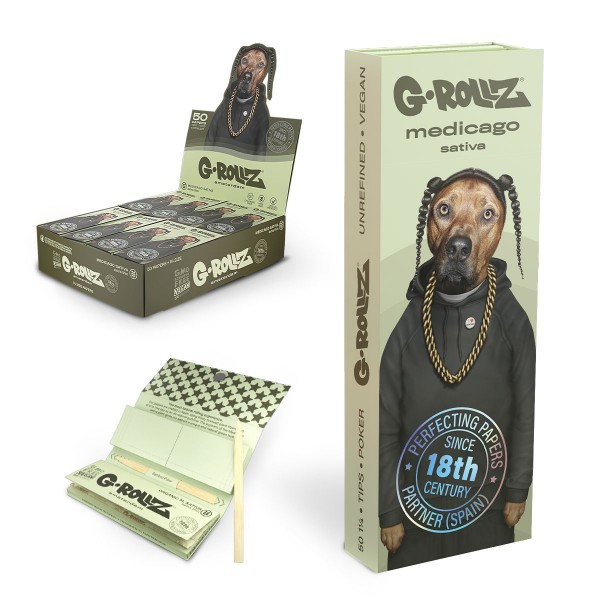 G-Rollz | Pets Rock &#039;Rap&#039; Medicago Sativa - 50 1 1/4 Papers + Tips (24 Booklets Display)