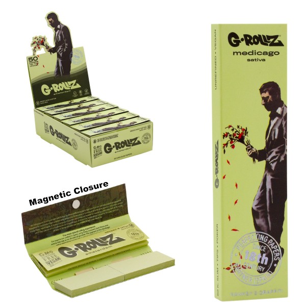 G-Rollz | Banksy&#039;s Graffiti &#039;The Hustler&#039; Medicago Sativa - 50 KS Slim Papers + Tips (24 Booklets Di