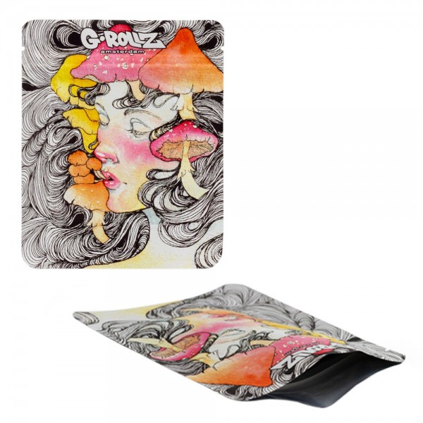 G-Rollz | 100x125mm Smellproof Bags | &#039;Mushroom Lady&#039; 100x125 mm smellproof bag - 50pcs/ pack