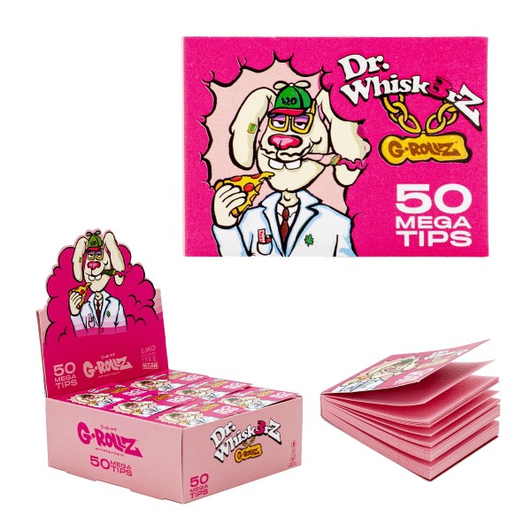 G-Rollz | &quot;Dr. Whiskerz&quot; Pink Mega Tips 4x5.5cm 50 Tips Booklet (24/Display)