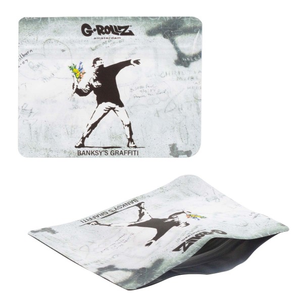 G-Rollz | 105x80 mm Smellproof Bags | Banksy&#039;s Graffiti &#039;Flower Thrower&#039; - 50pcs/ pack