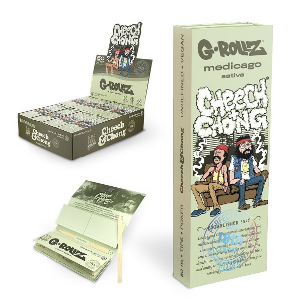 G-Rollz | Cheech &amp; Chong(TM) &#039;Sofa&#039; M. Sativa - 1 1/4 Size Papers + Tips (24 Booklets Display)