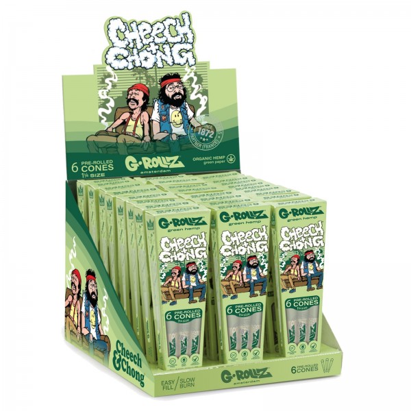 G-Rollz | Cheech &amp; Chong(TM) &#039;Sofa&#039; Organic Green Hemp - 6 &#039;1¼&#039; Cones (24 Packs Display)